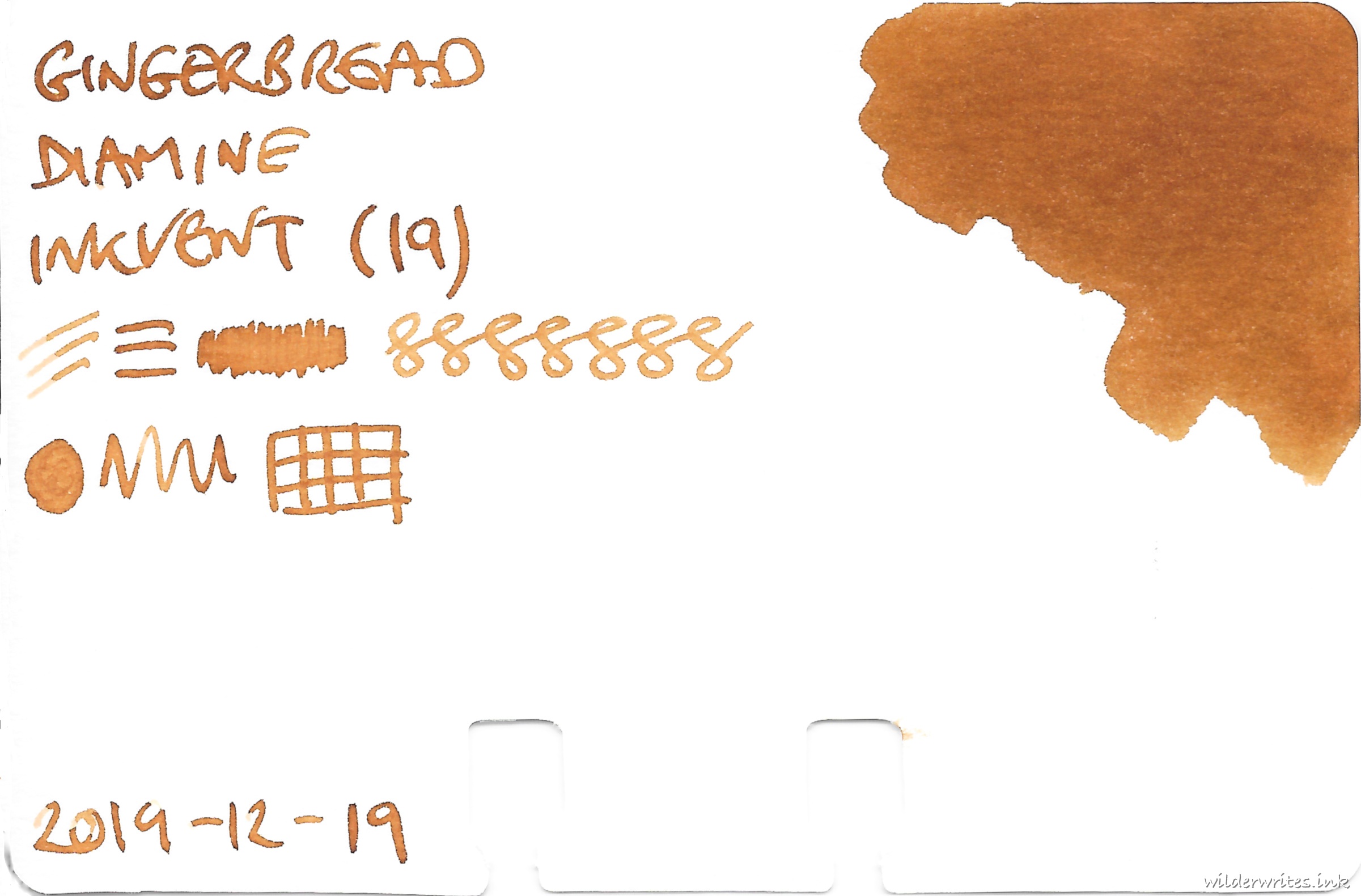 Diamine Inkvent Gingerbread on Col-o-dex card