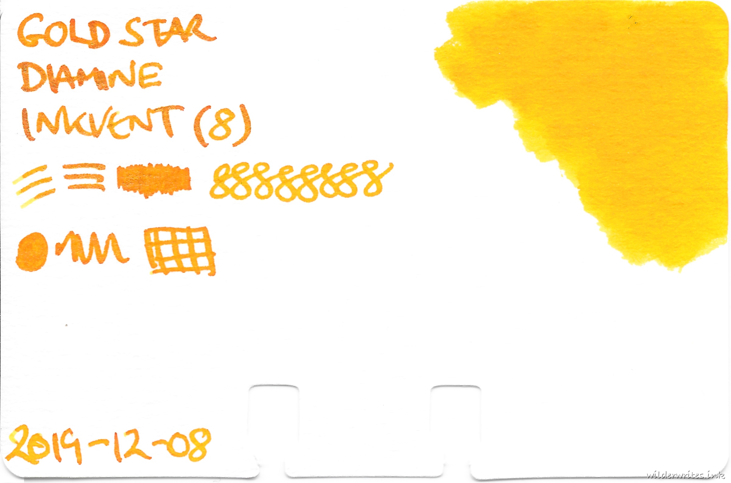 Diamine Inkvent Gold Star on Col-o-dex card