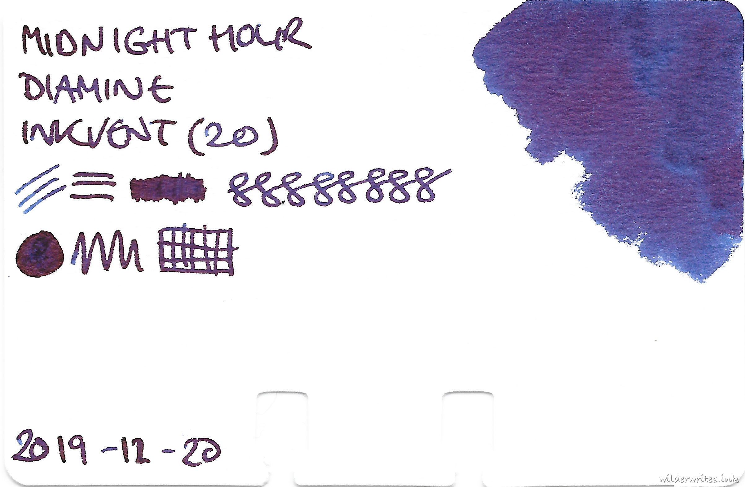 Diamine Inkvent Midnight Hour on Col-o-dex card