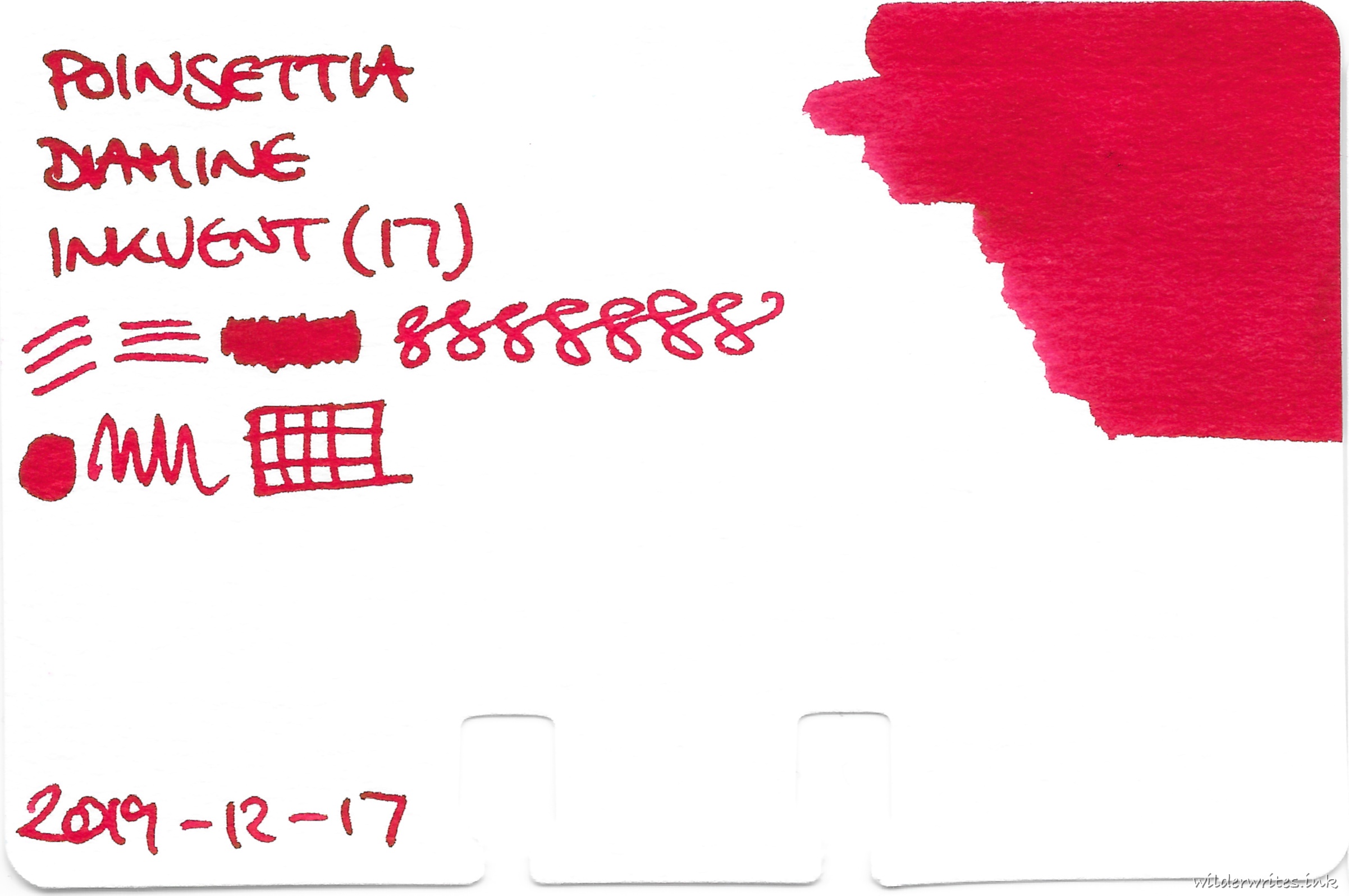 Diamine Inkvent Poinsettia on Col-o-dex card