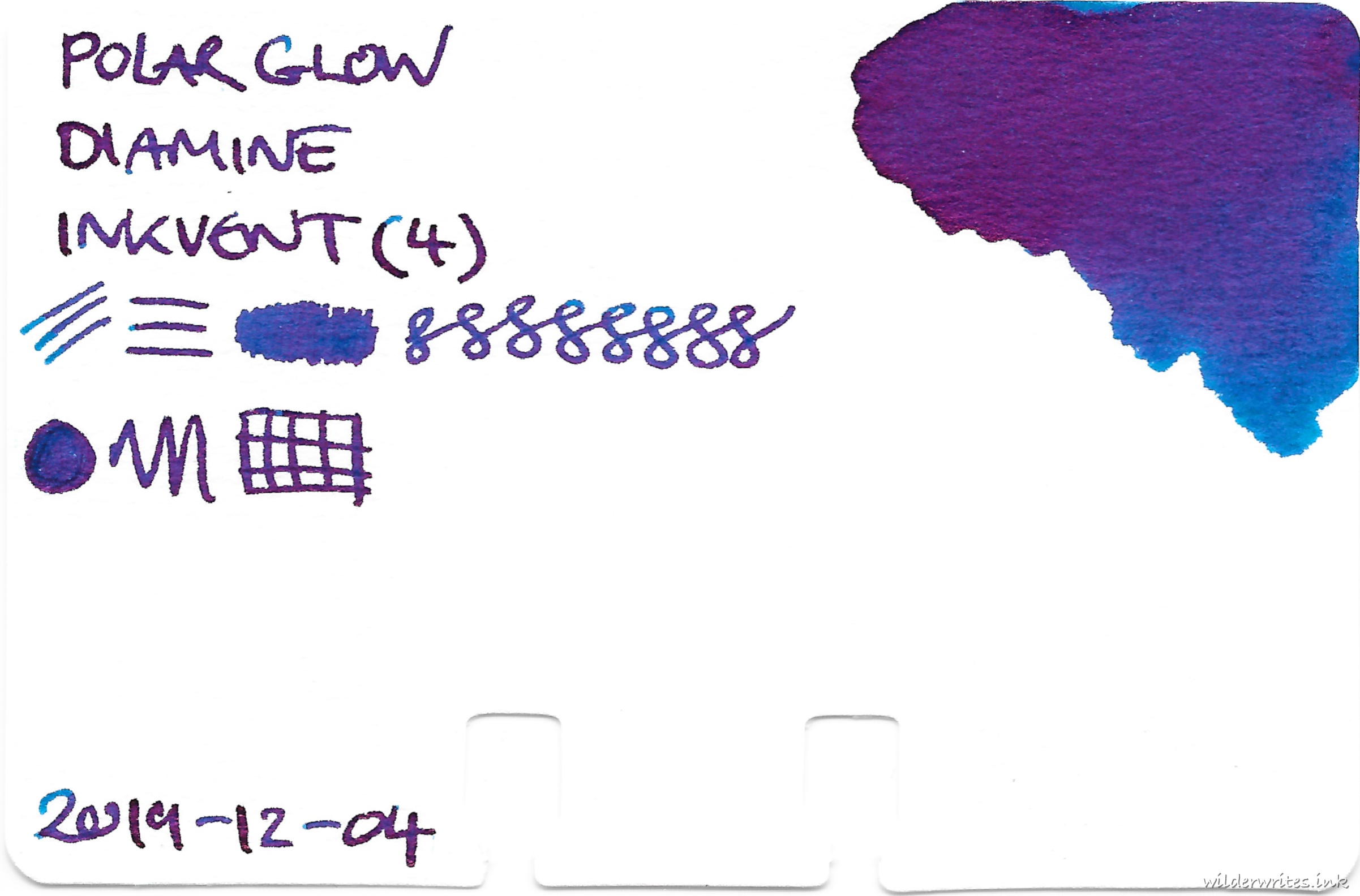 Diamine Inkvent Polar Glow on Col-o-dex card