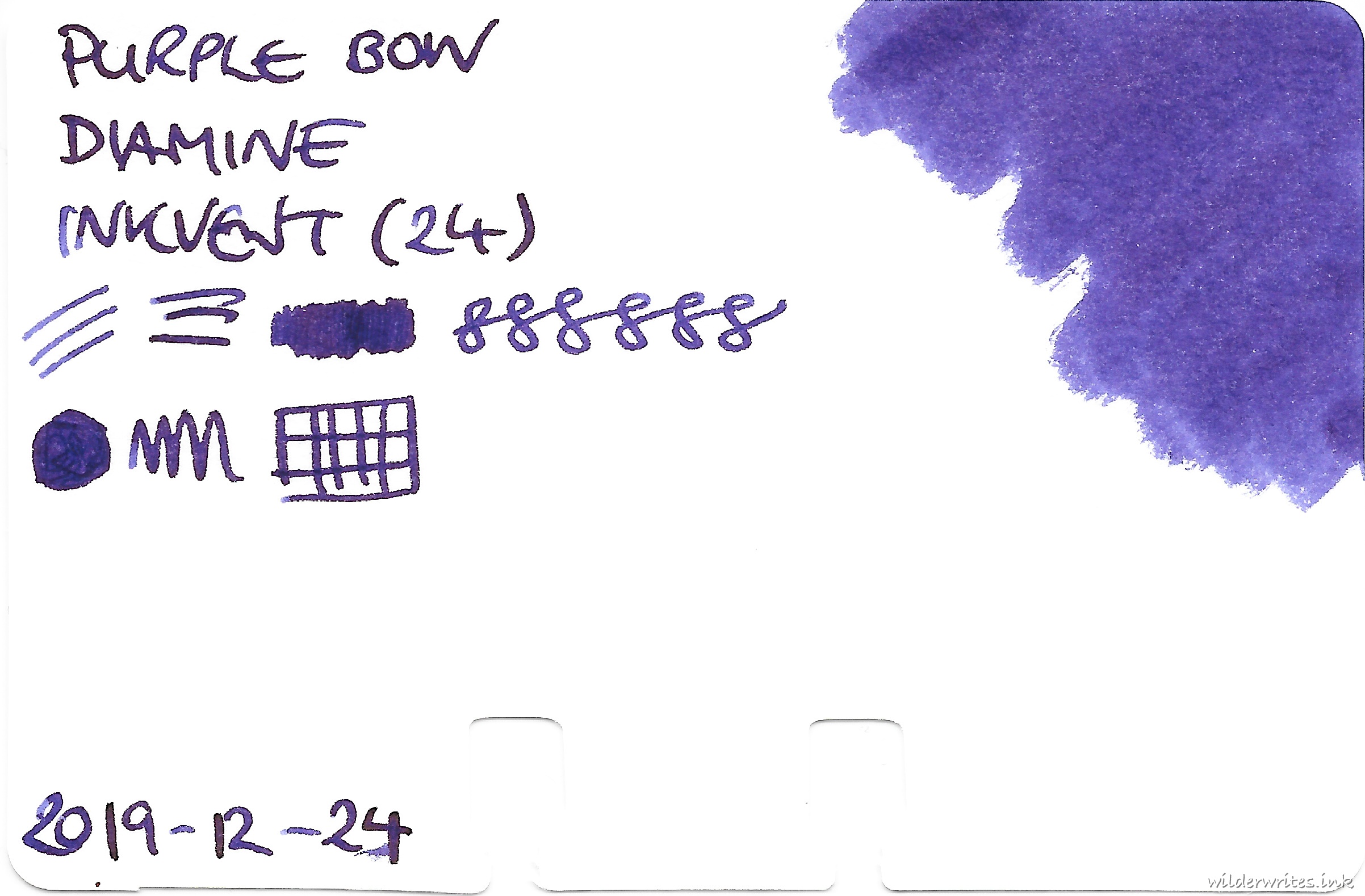 Diamine Inkvent Purple Bow on Col-o-dex card