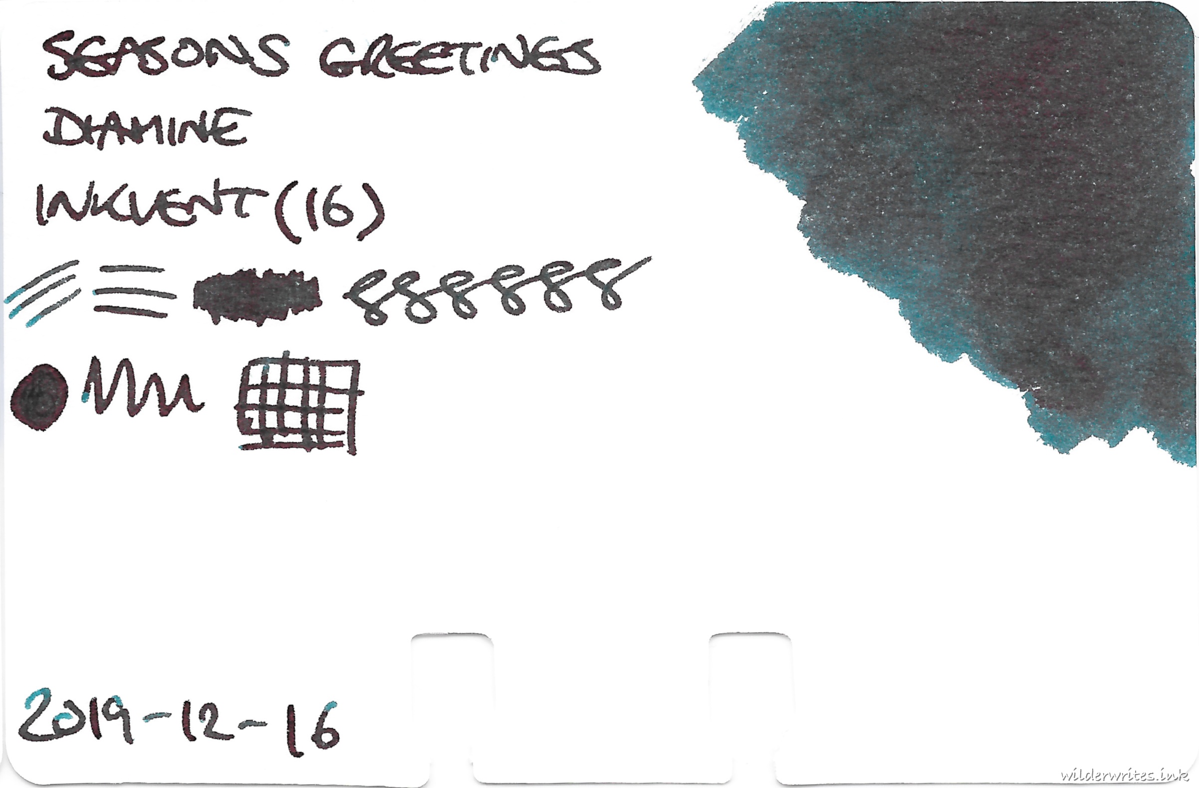 Diamine Inkvent Seasons Greetings on Col-o-dex card