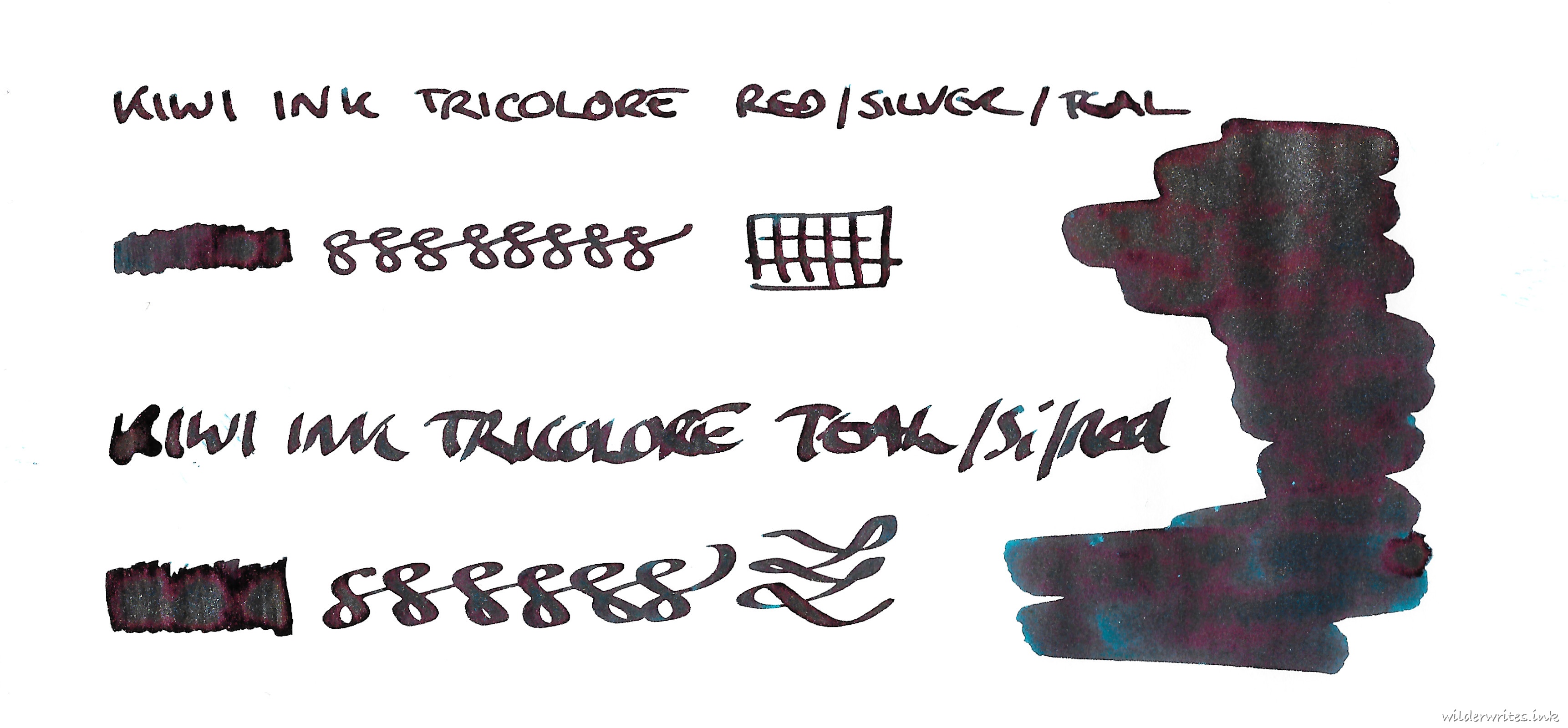 Kiwi Ink Tricolore Red Silver Teal on Tomoe River (52gsm)