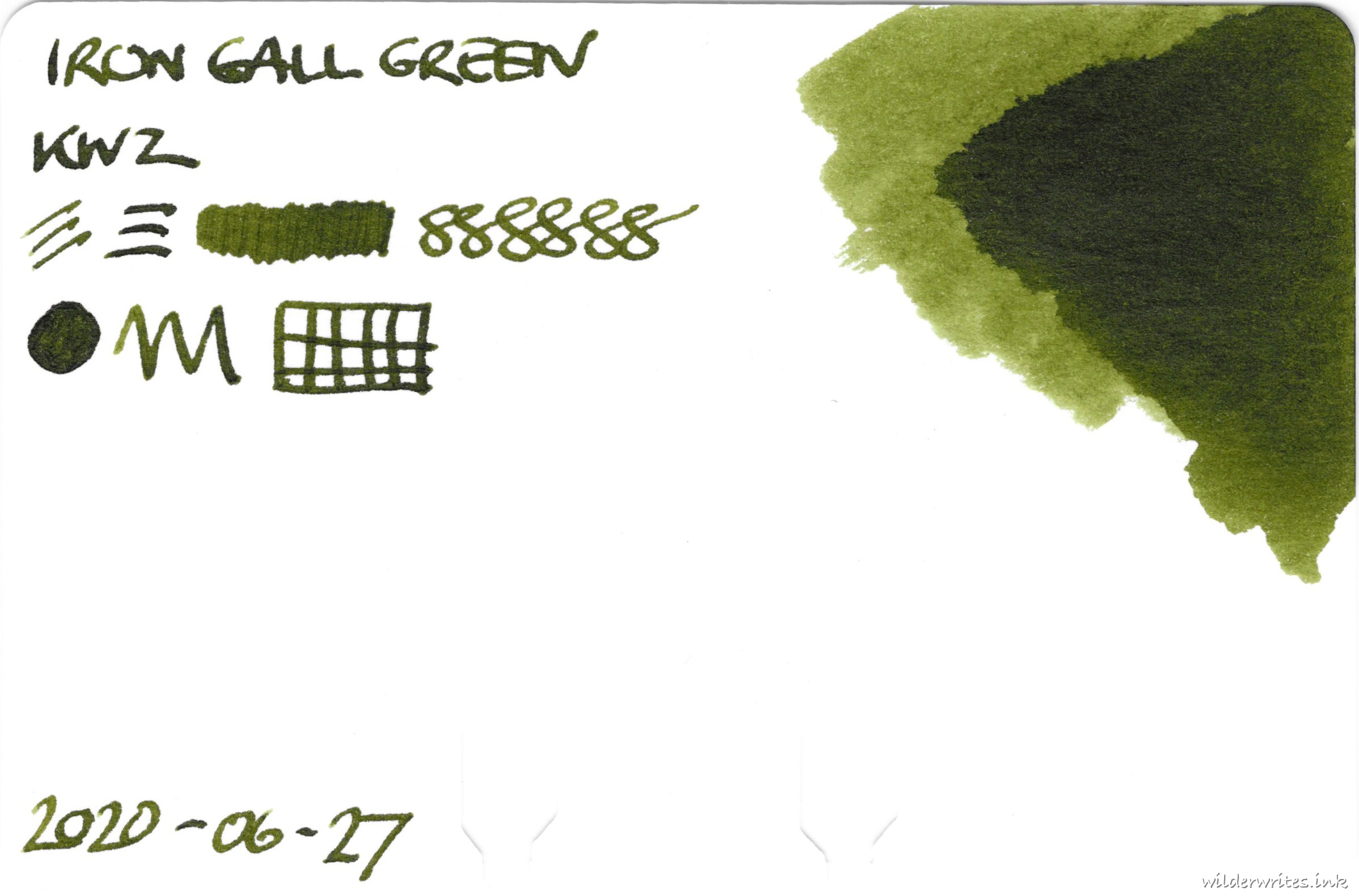 KWZ Iron Gall Green Yellow on Col-o-dex card