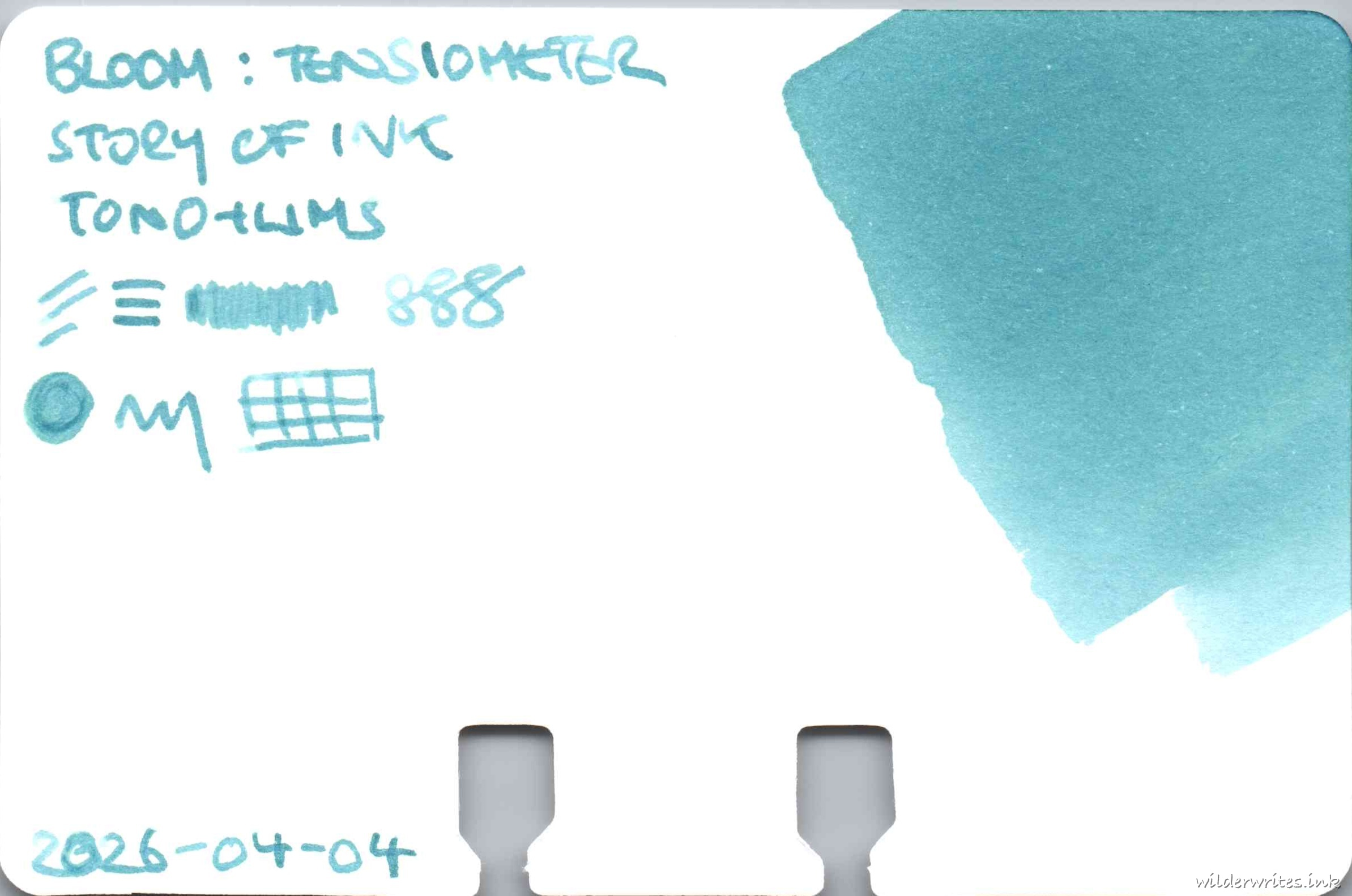 Tono & Lims Story Of Ink Bloom Tensiometer on Col-o-dex card