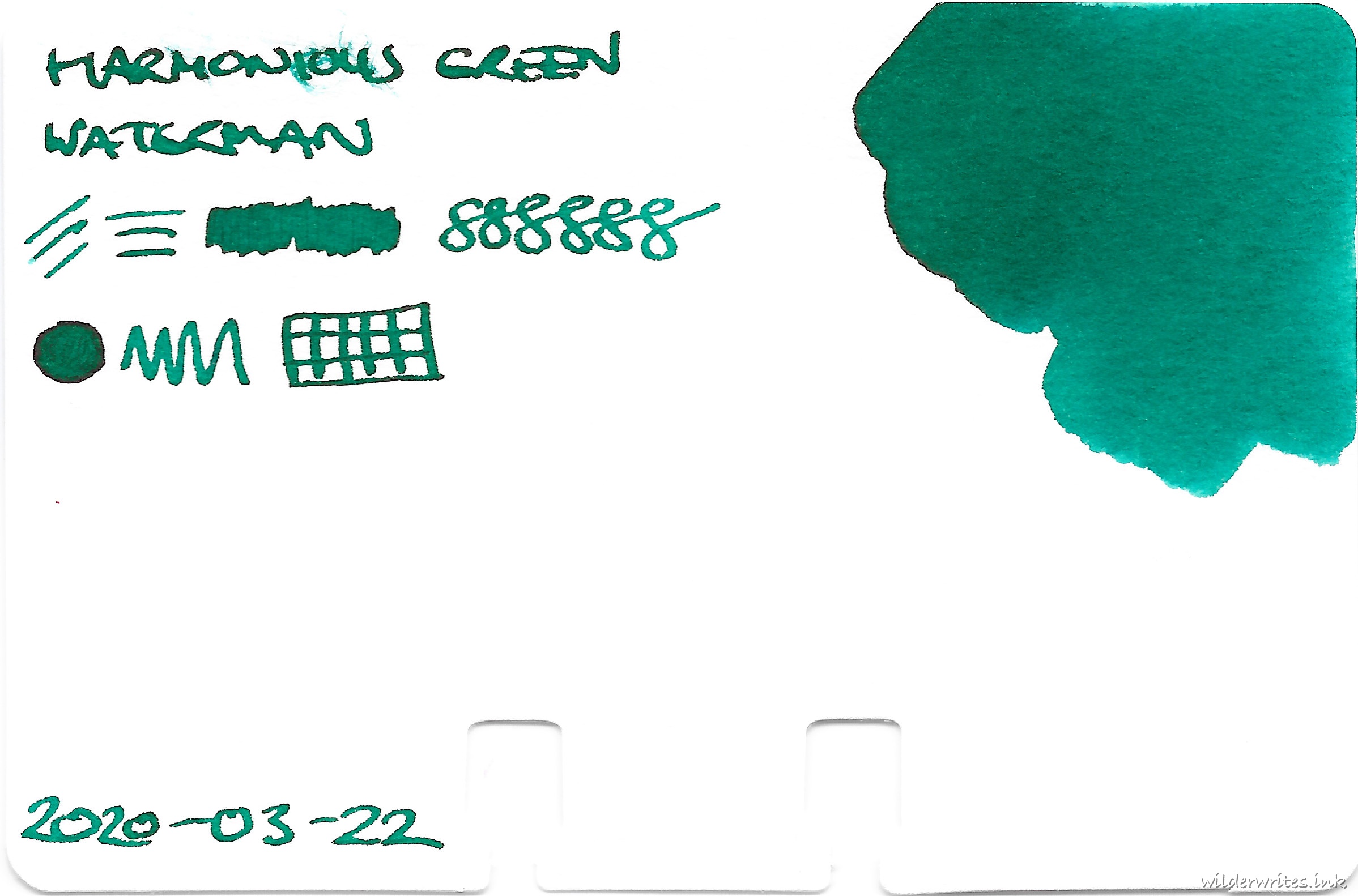 Waterman Harmonious Green on Col-o-dex card